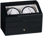Черная шкатулка LuxeWood для подзавода 4-х часов и выдвижным ящиком для хранения драгоценностей или часов